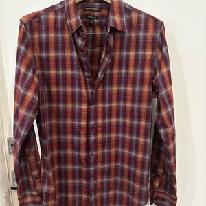 Banana Republic Men's Plaid Button-Down Shirt in Maroon and Rust
